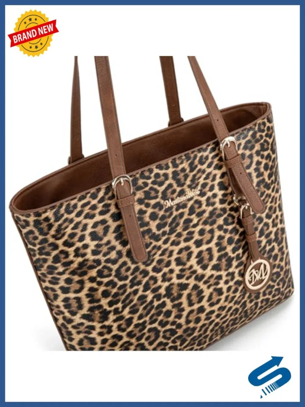 Faux Leather Tote Bag Set with Leopard Print - 3 Piece Satchel Handbag Set